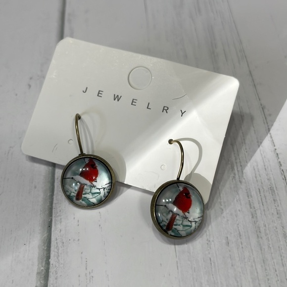 Red Cardinal Bird Drop Earrings - Picture 2 of 6